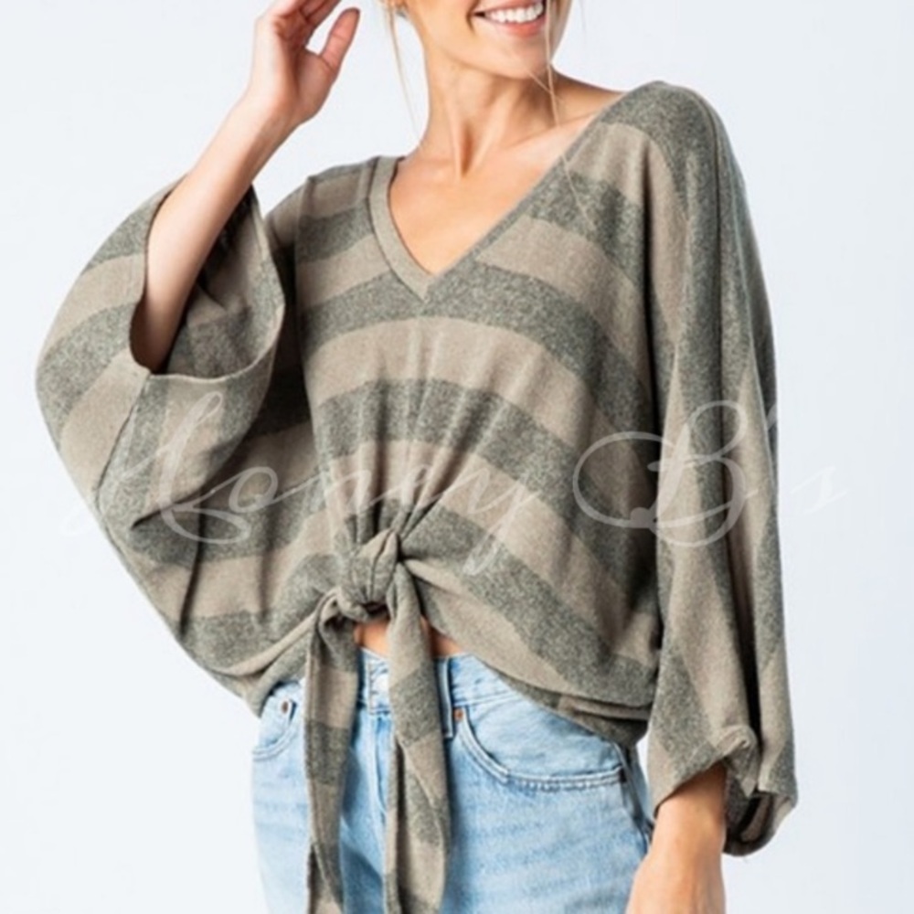 Boho striped Tie Front Top